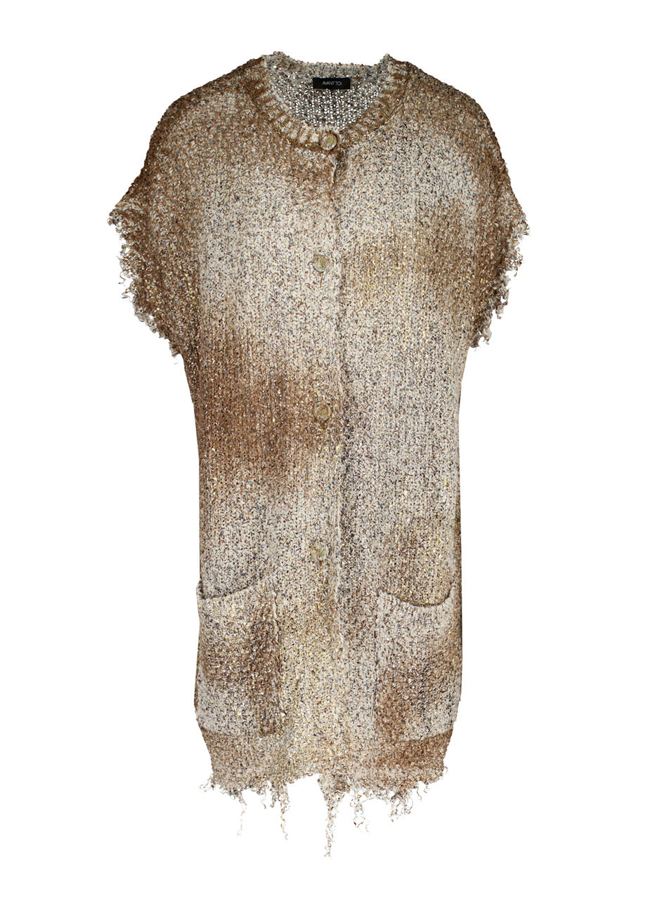 Laminated Scratched effect moss stitch knit vest