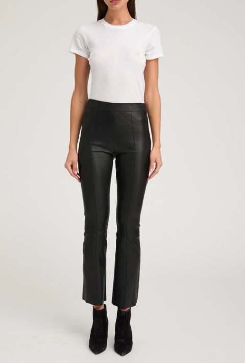 Black Ankle Flare Leather Pant with Princess Seams