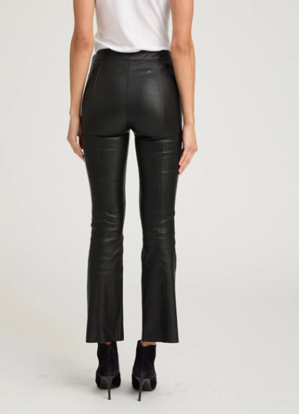 Black Ankle Flare Leather Pant with Princess Seams
