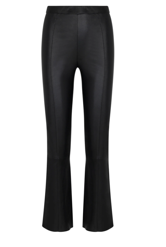 Black Ankle Flare Leather Pant with Princess Seams