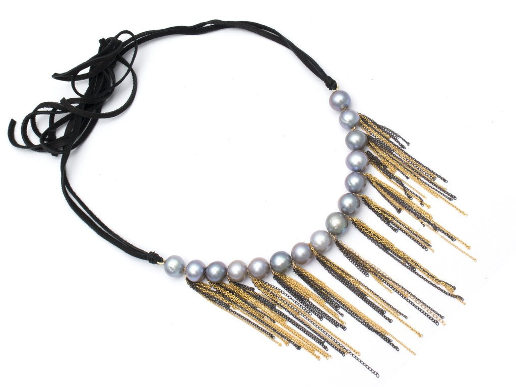 fringe and leather choker
