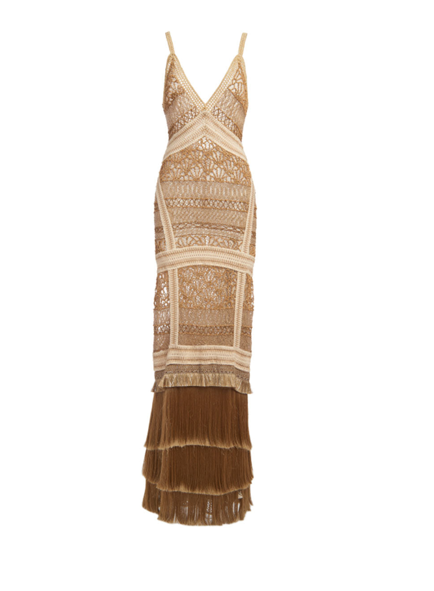 Wood Beaded Fringe Maxi Dress Wood Beaded Fringe Maxi Dress