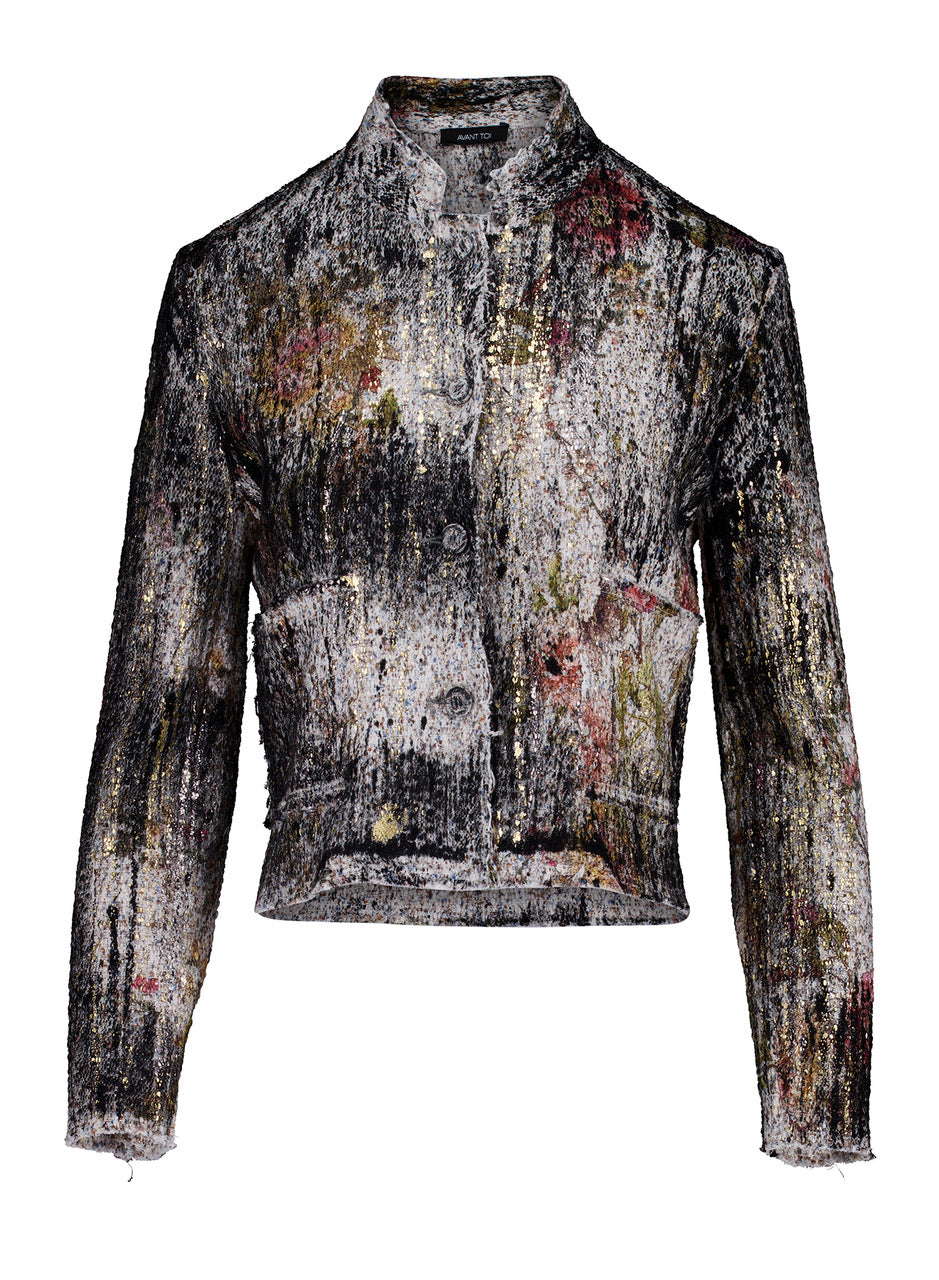 Cherry Bloom Print round neck jacket