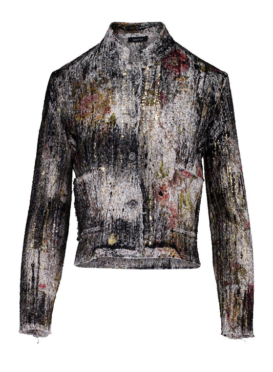 Cherry Bloom Print round neck jacket