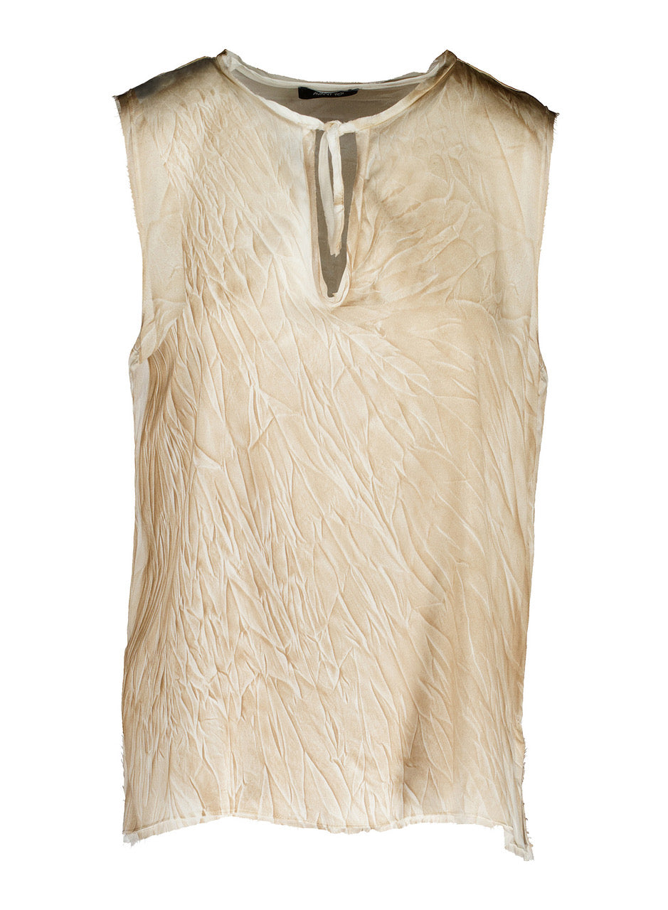 Crumpled Effect Silk Henley Neck Tank Top