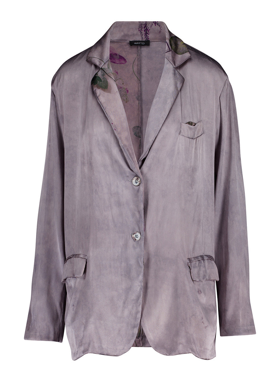 Faded Effect Patchwork Stretch Silk Reversible Jacket