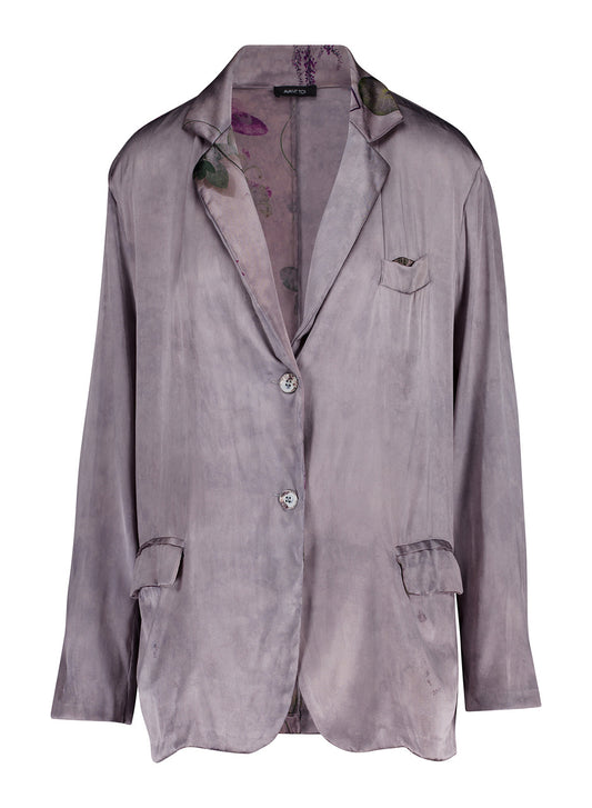 Faded Effect Patchwork Stretch Silk Reversible Jacket