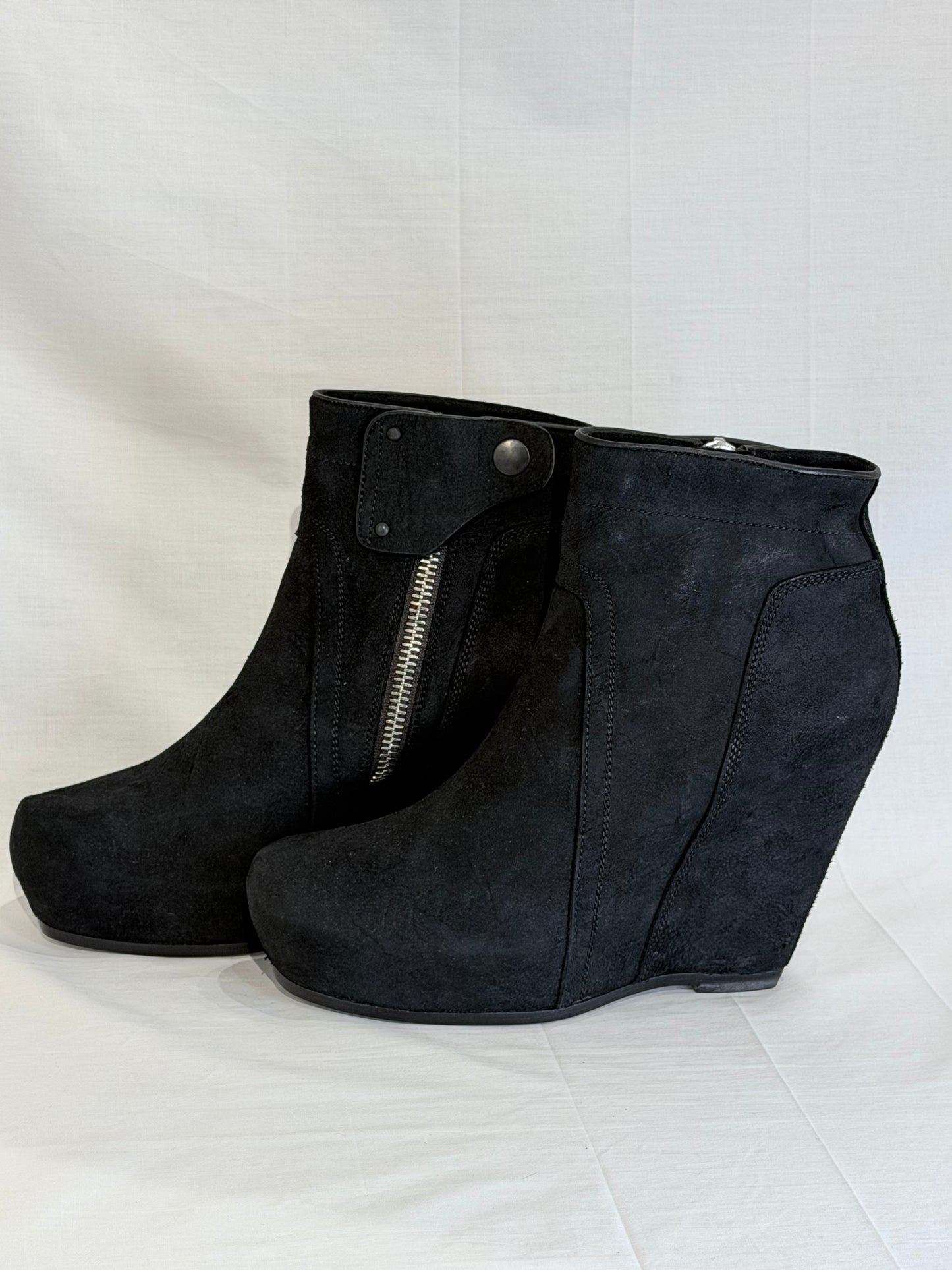 Rick Owens Black Suede Wedge Boot