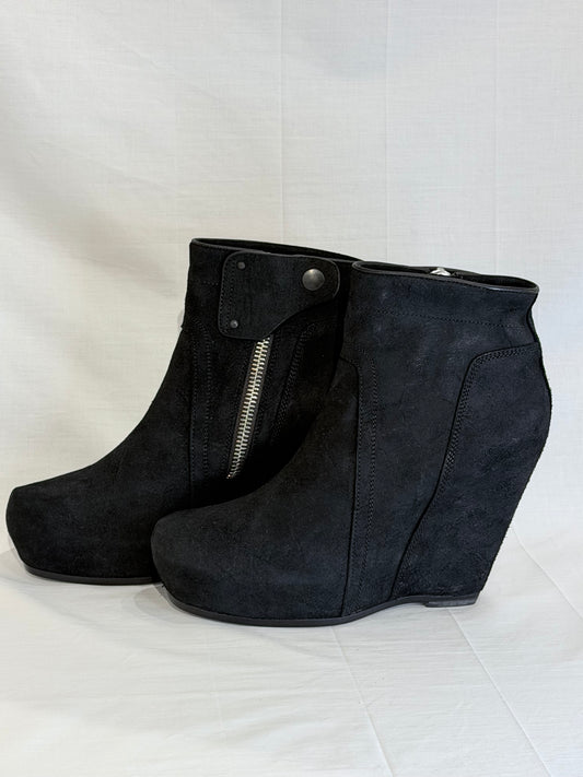 Rick Owens Black Suede Wedge Boot