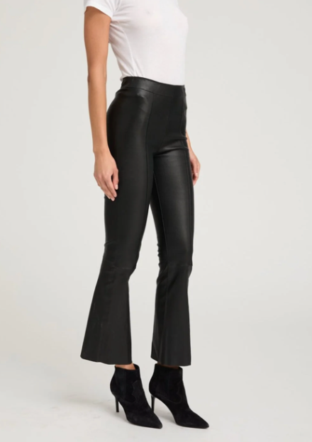 Black Ankle Flare Leather Pant with Princess Seams