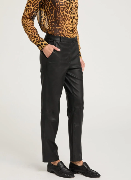 BLACK LEATHER SOPHIA CIGARETTE TROUSERS