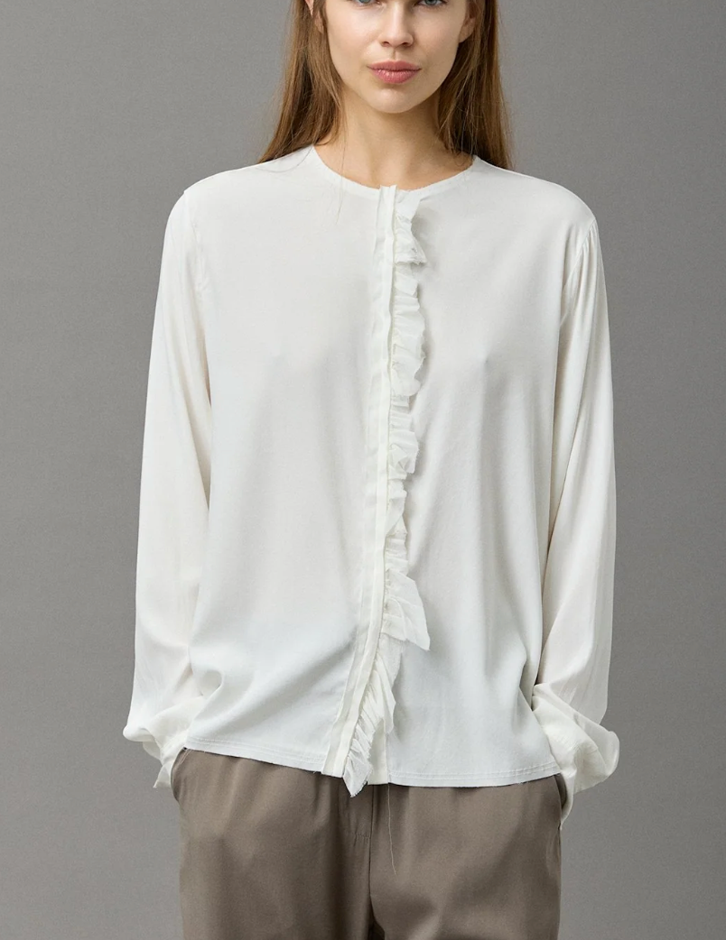 SILK SATIN FRILL SHIRT
