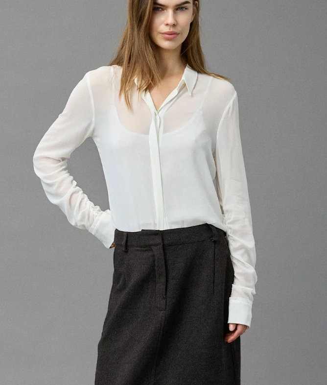 SILK GEORGETTE GATHERD SHIRT