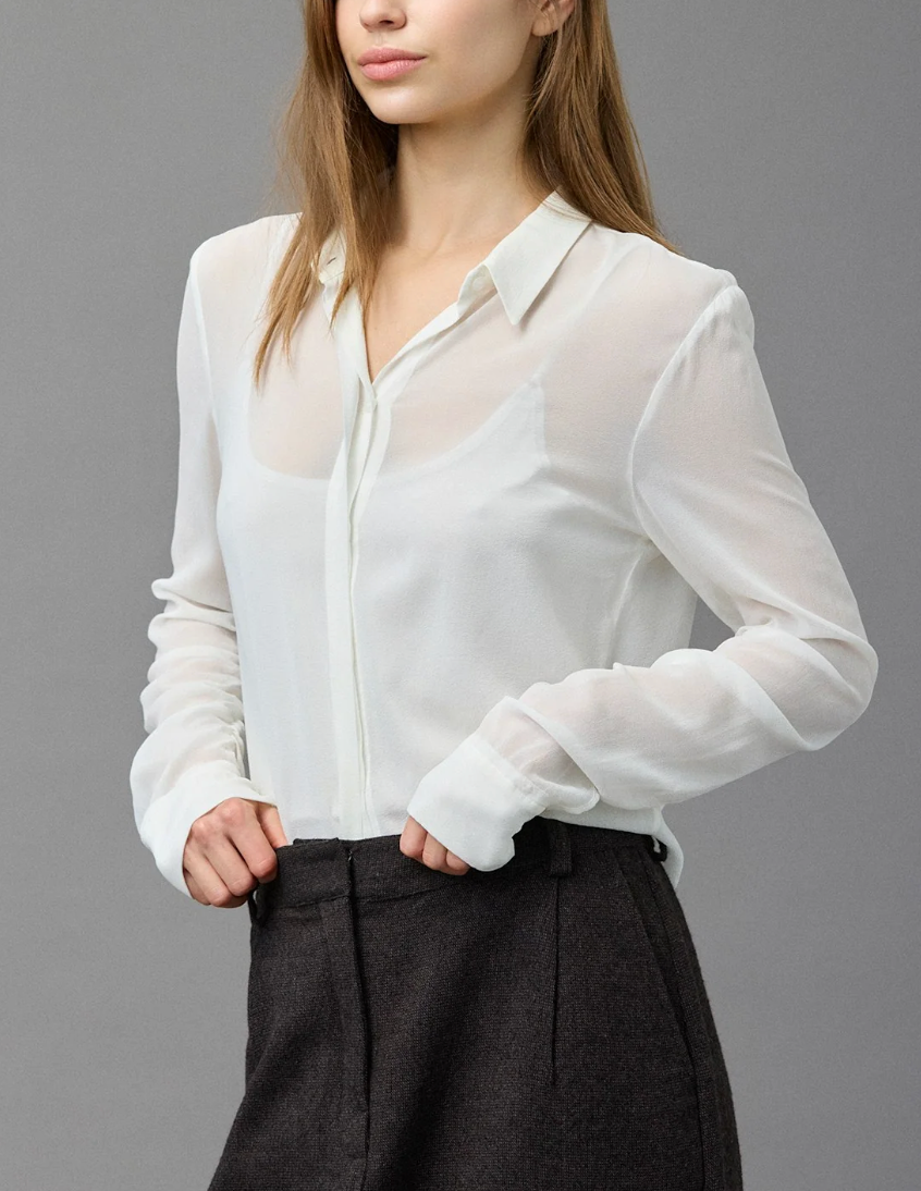 SILK GEORGETTE GATHERD SHIRT