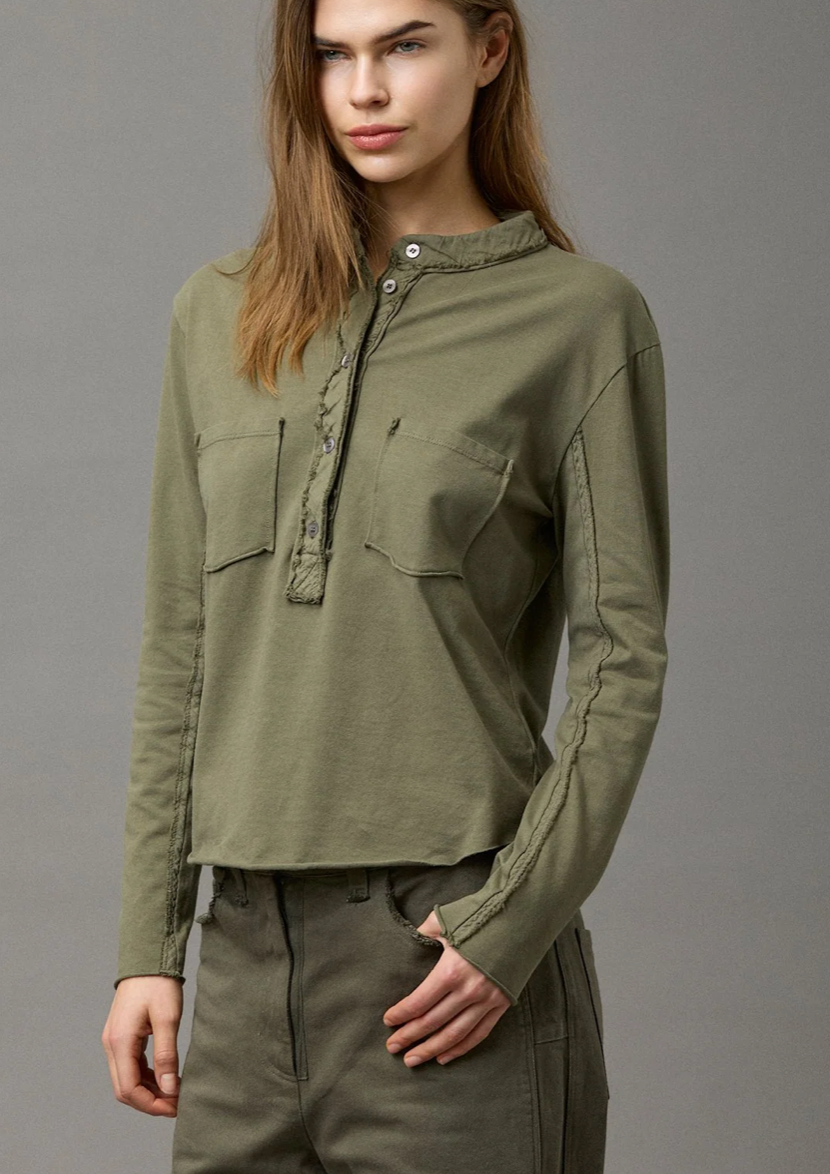 WASHED JERSEY POCKET BLOUSE