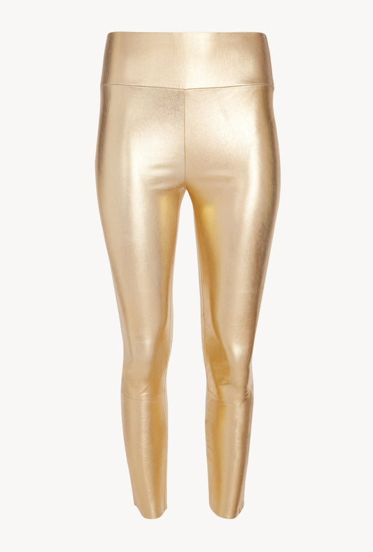 metallic gold capri leather leggings