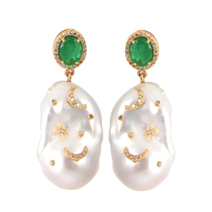 Emerald Carved Baroque Earrings