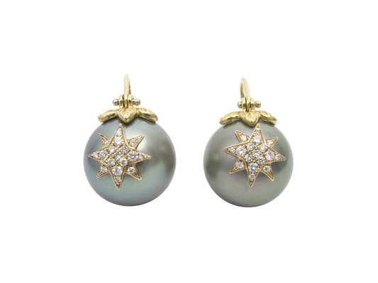 diamond starburst pearl earrings