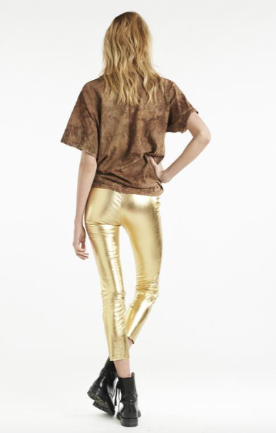 metallic gold capri leather leggings