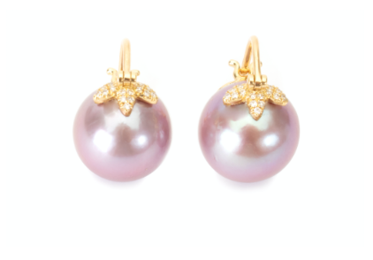 Pink floating pearl earrings