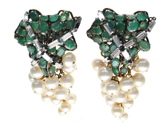 Emerald and Pearl Drop Earrings