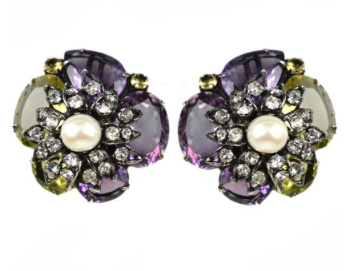 amethyst and citrine star cluster clip earrings