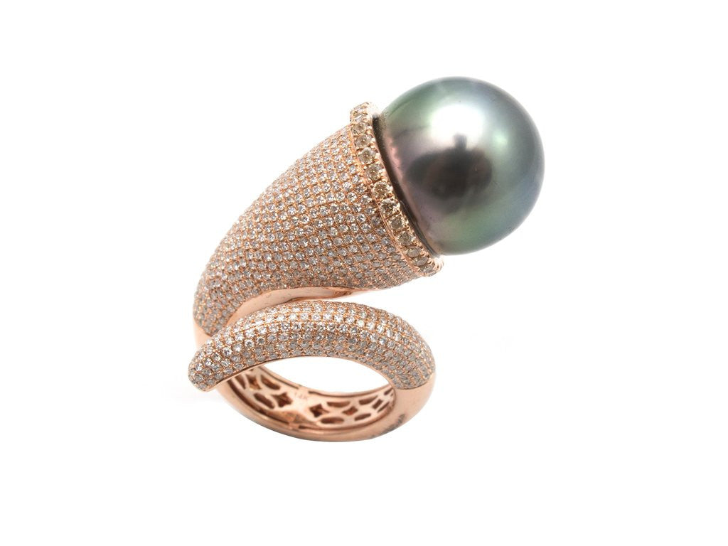 Pearl and Diamond Swirl Ring